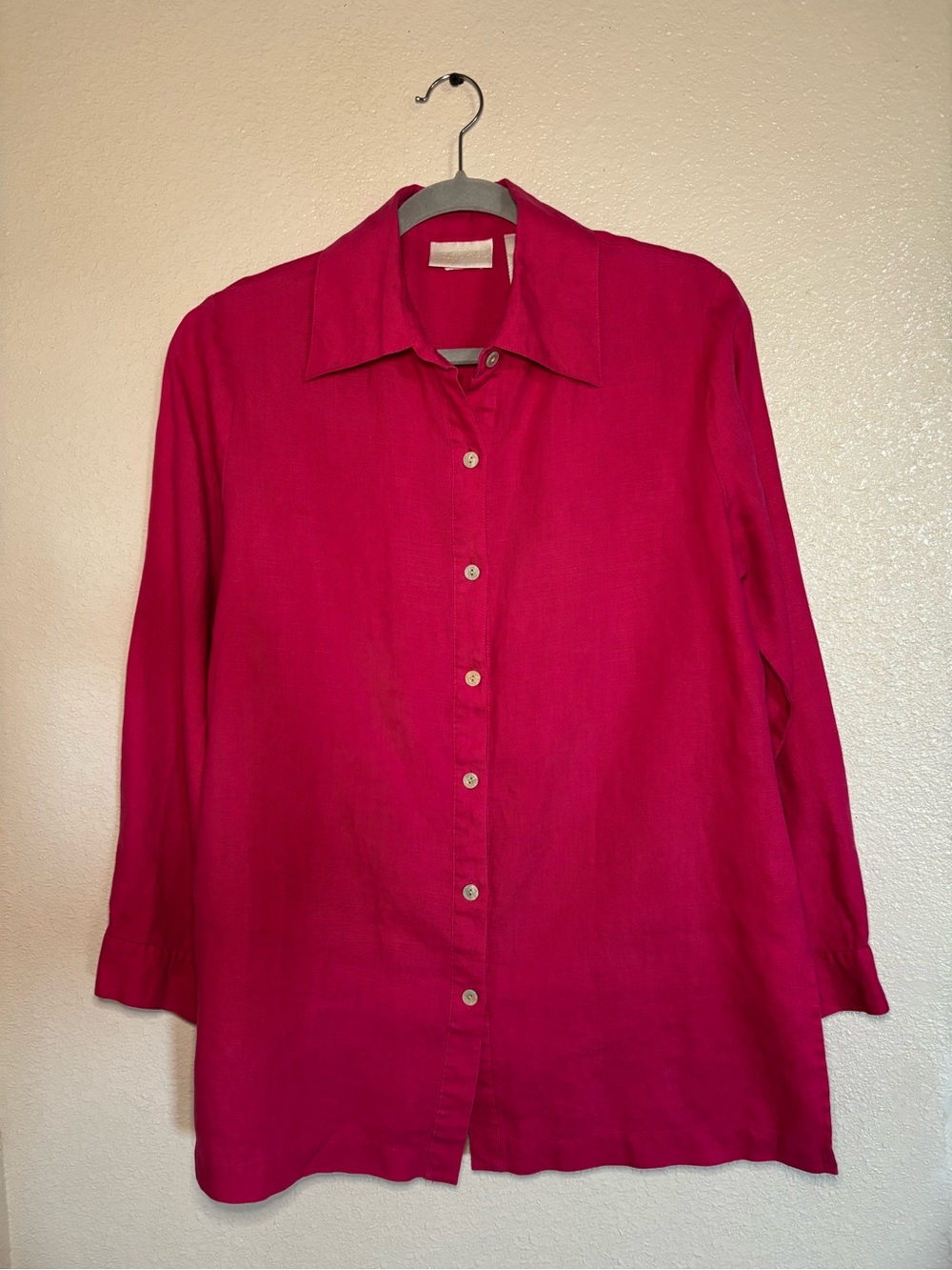 Lucy Pereda Button-Up Shirt Women's M 100% linen Pink Color Chic